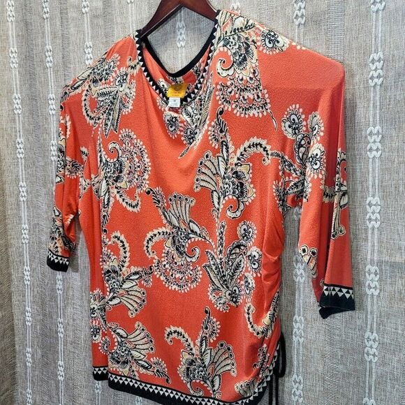 Ruby Rd. Orange/Black Print Top w Beaded Neckline -1X - Picture 9 of 14